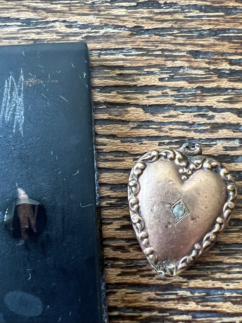 Antique 14k rose Gold Filled? Engraved puffy heart pendant as found